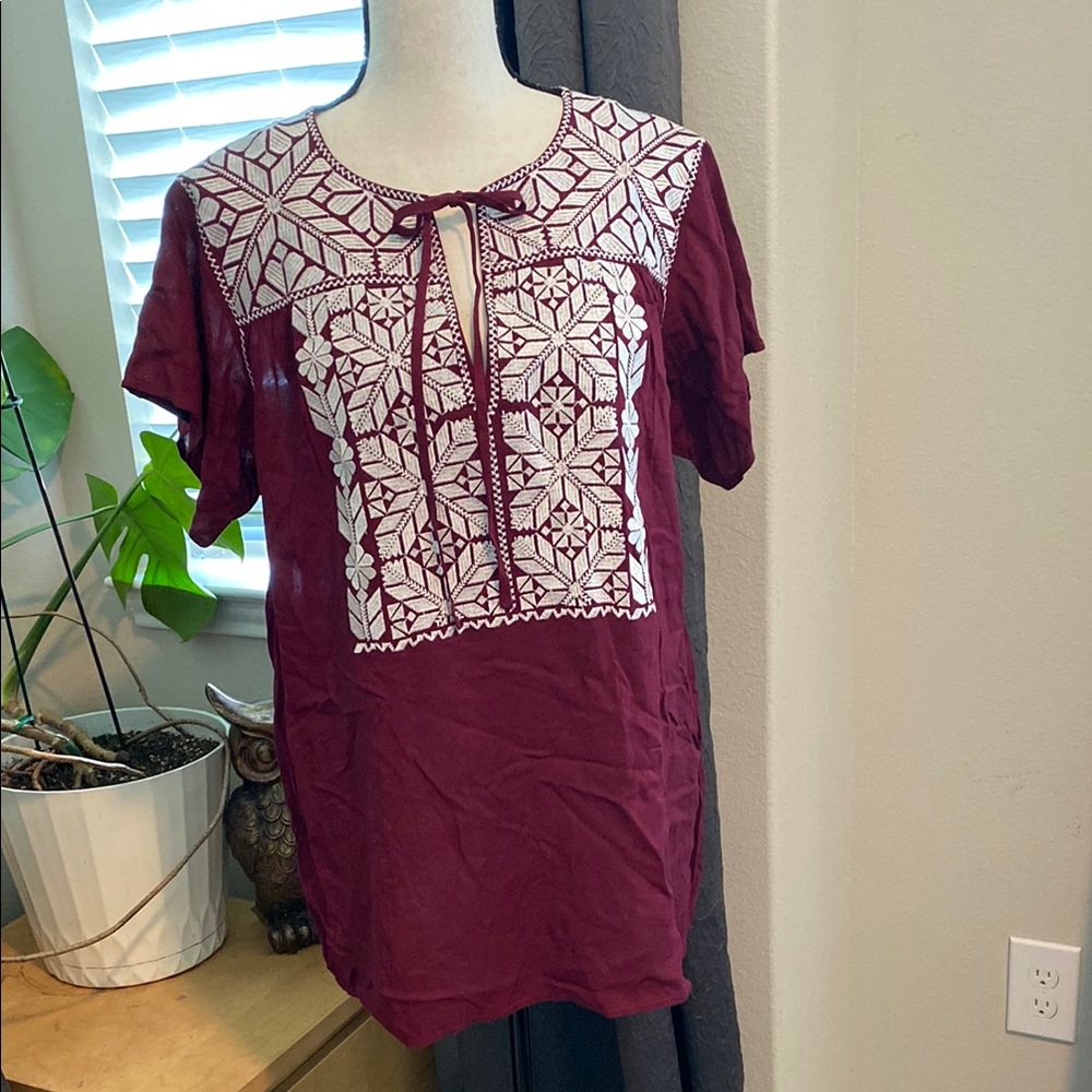 Embroidered Burgundy Women's Top